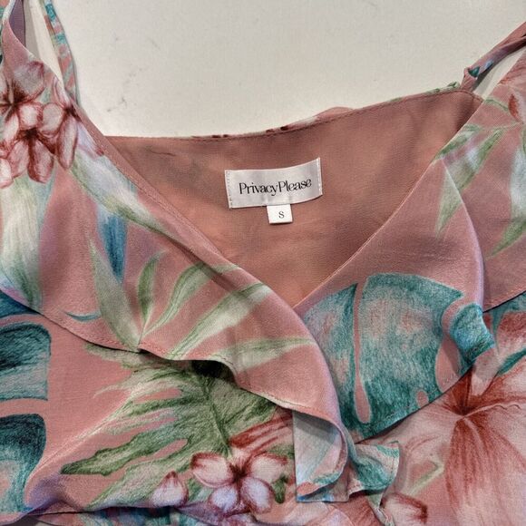 Privacy Please Women’s Size Small Hawaiin Print Wrap Crop Top Ruffle Tropical - Picture 2 of 5